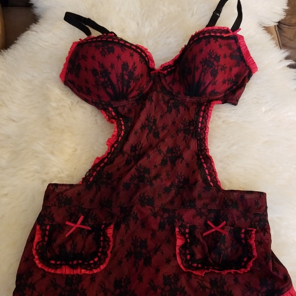 Red and black sexy lingerie maid outfit
